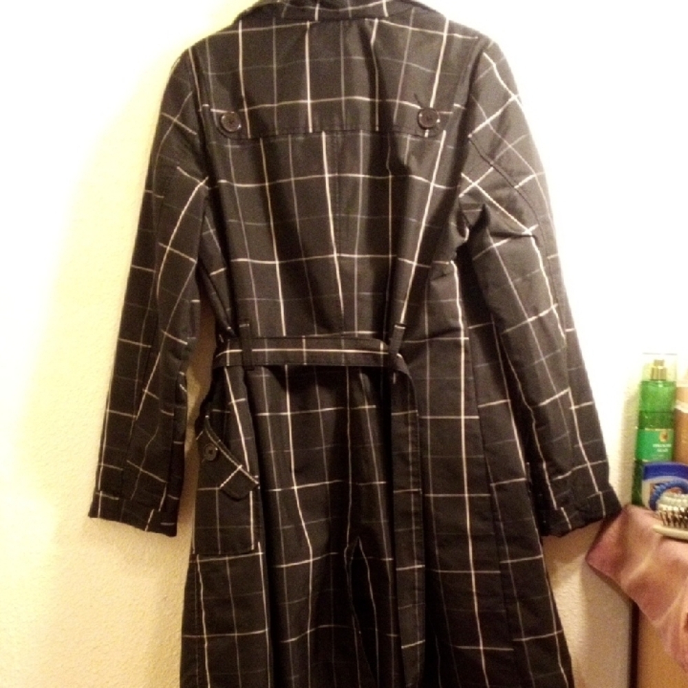 Merona Black and White Checkered Trench Coat - Picture 3 of 5